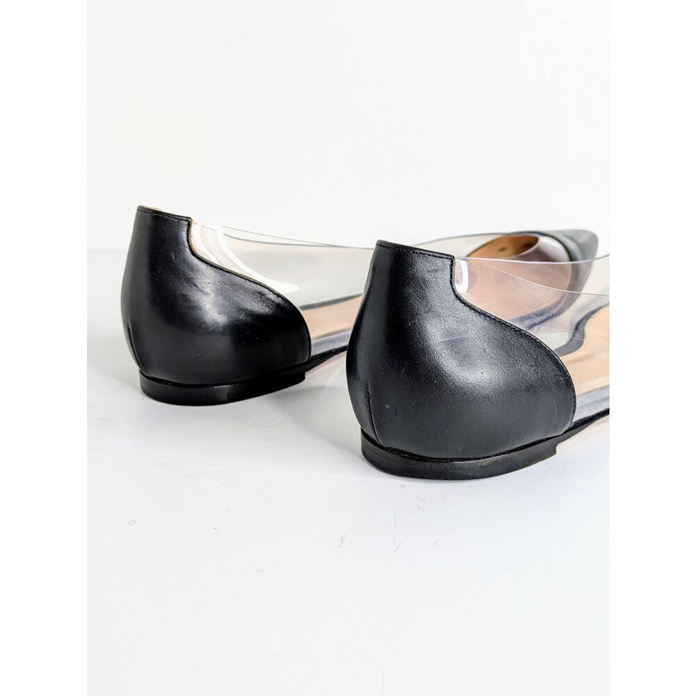 Gianvito Rossi Plexi Flats 39.5 Black Leather Clear PVC Pointed Toe Ballet 9.5 - Picture 6 of 13